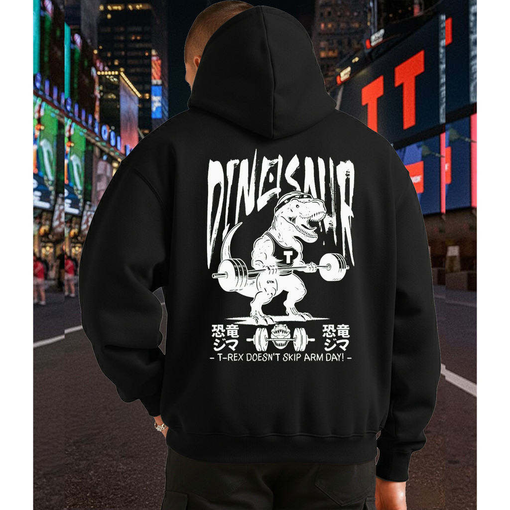 Moletom Canguru Dino Musculoso Trex Gym Estampado Capuz Flanelado Unissex Premium Urbano Macio Top
