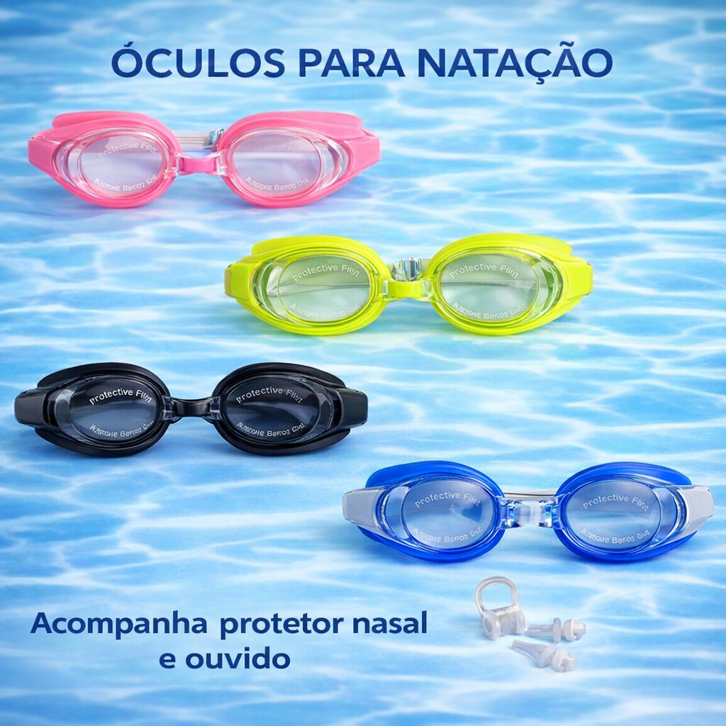 Óculos de Natação Adulto Piscina Praia Com Protetor de Nariz e Protetor de Ouvido