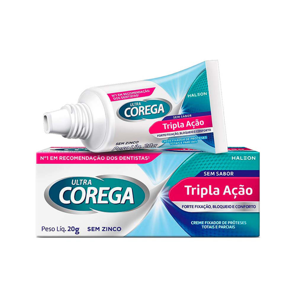 Corega Ultra Tripla Ação Fixador de Dentadura Sem Sabor 20g em Oferta na Shopee