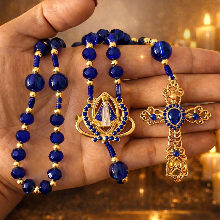 Terço de Cristal Luxo Nossa Senhora Aparecida Noiva - OFERTA em Oferta na Shopee