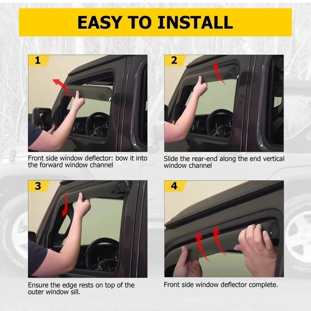 2 Pçs Janela Lateral Dianteira Toldos De Chuva Abrigos Defletor Vento Sol Viseira Ventilação Guarda Para Jeep Wrangler J