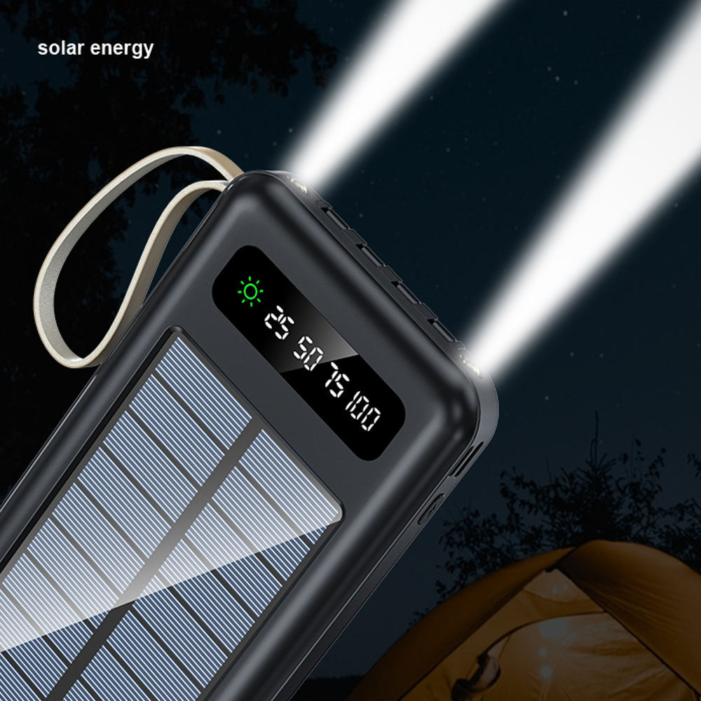 Power Bank Solar 20000mAh com Iluminação 4 Saídas e Porta Type-C