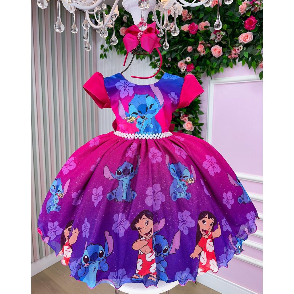 Vestido Infantil Menina Tematicos Lilo Stitch-Festa Aniversário tema Stitch