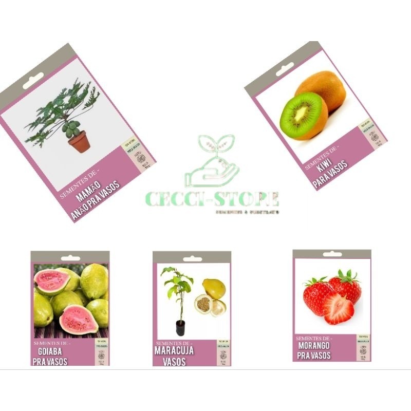 kit frutas pra vasos 1000 sementes ( mamão anão,Kiwi, goiaba, Morango e maracujá) II com manual