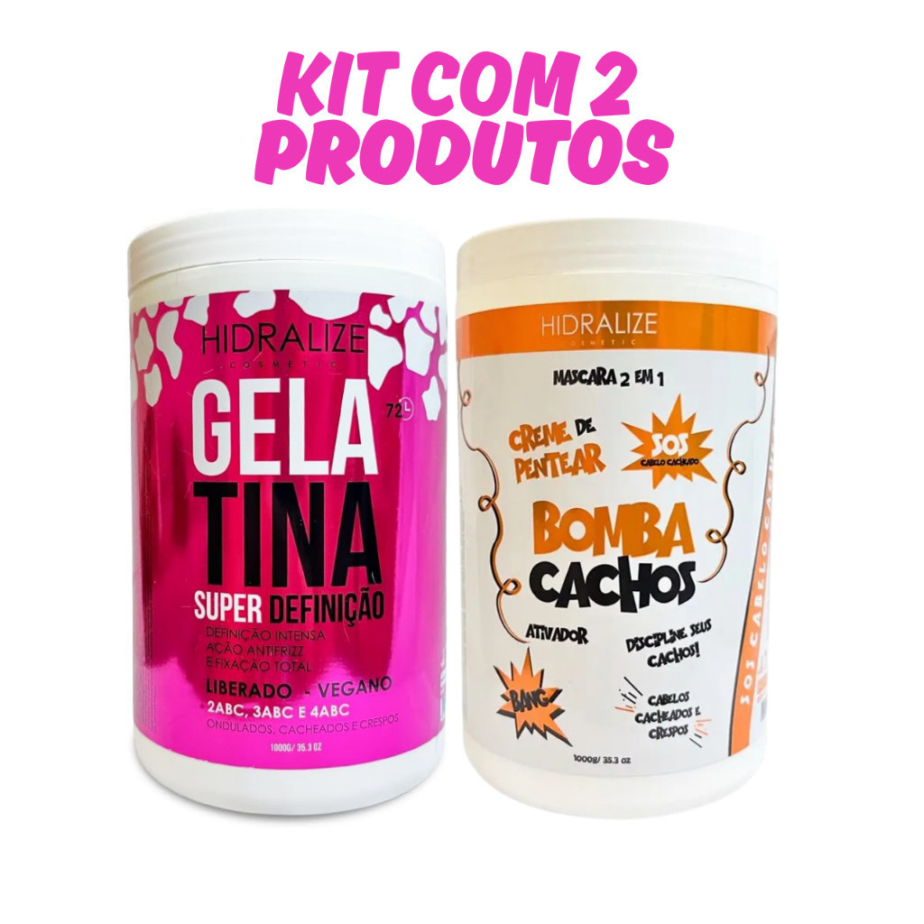 Gelatina Capilar Super Definição + Creme De Pentear Bomba Cachos Hidralize 1kg Cada. em Oferta na Shopee