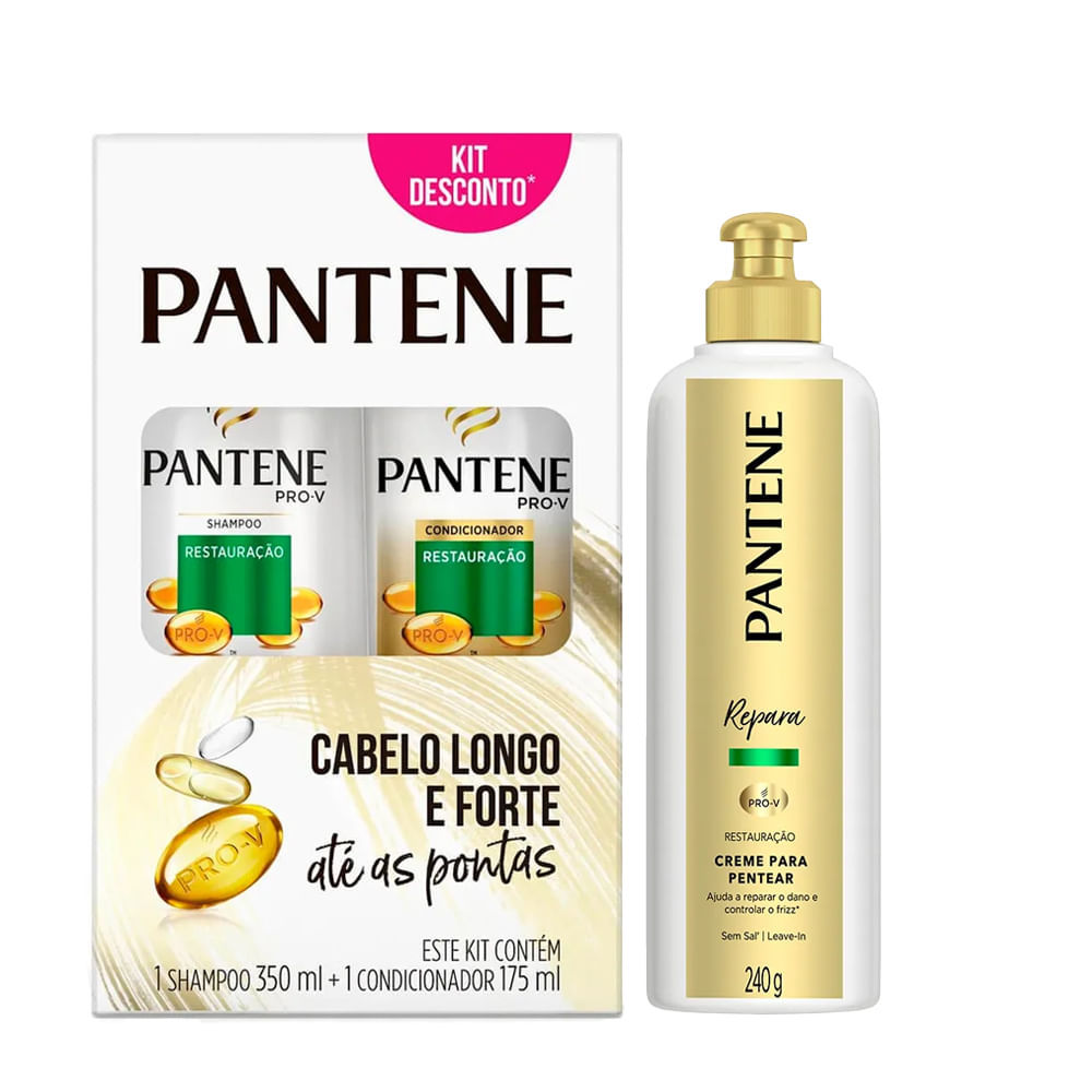 Kit Pantene Restauração Shampoo 350ml + Condicionador 175ml + Creme Para Pentear 240g em Oferta na Shopee