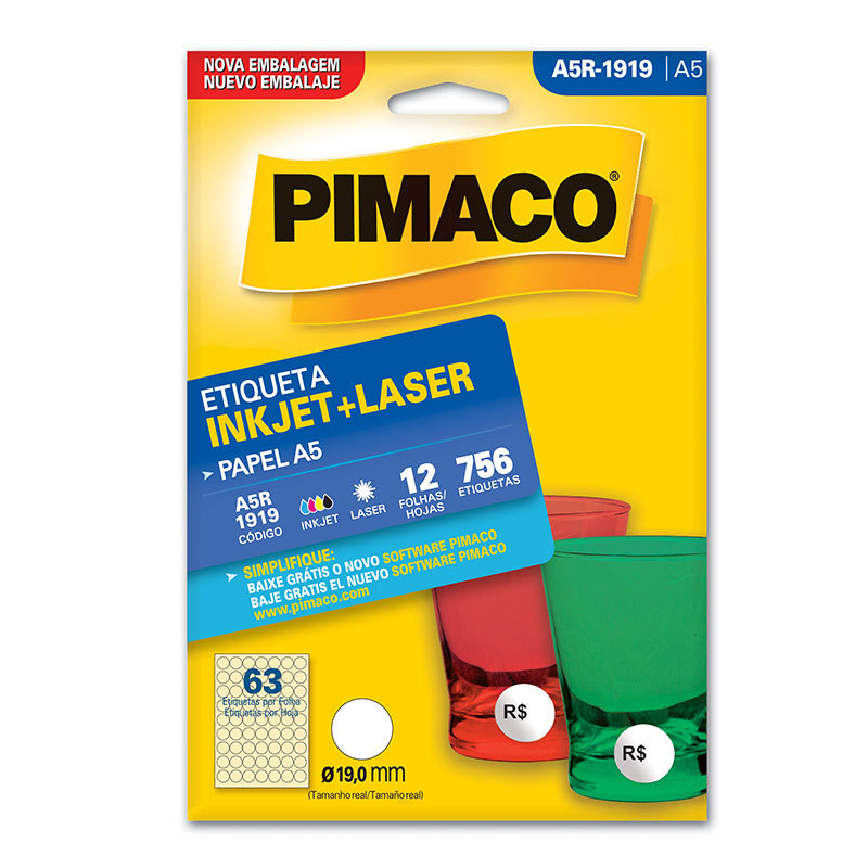 Etiqueta inkjet/laser A5R1919 com 12 folhas Pimaco