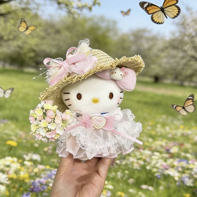 [Novo] Grama Leve Sinos De Vento Gatinho Boneca E Bolsa Pingente Chapéu De Palha FARCENT KT Mochila Chaveiro JAri