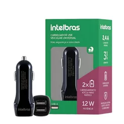 Carregador veicular USB com 2 portas ECV 2 Fast Preto 4820038
