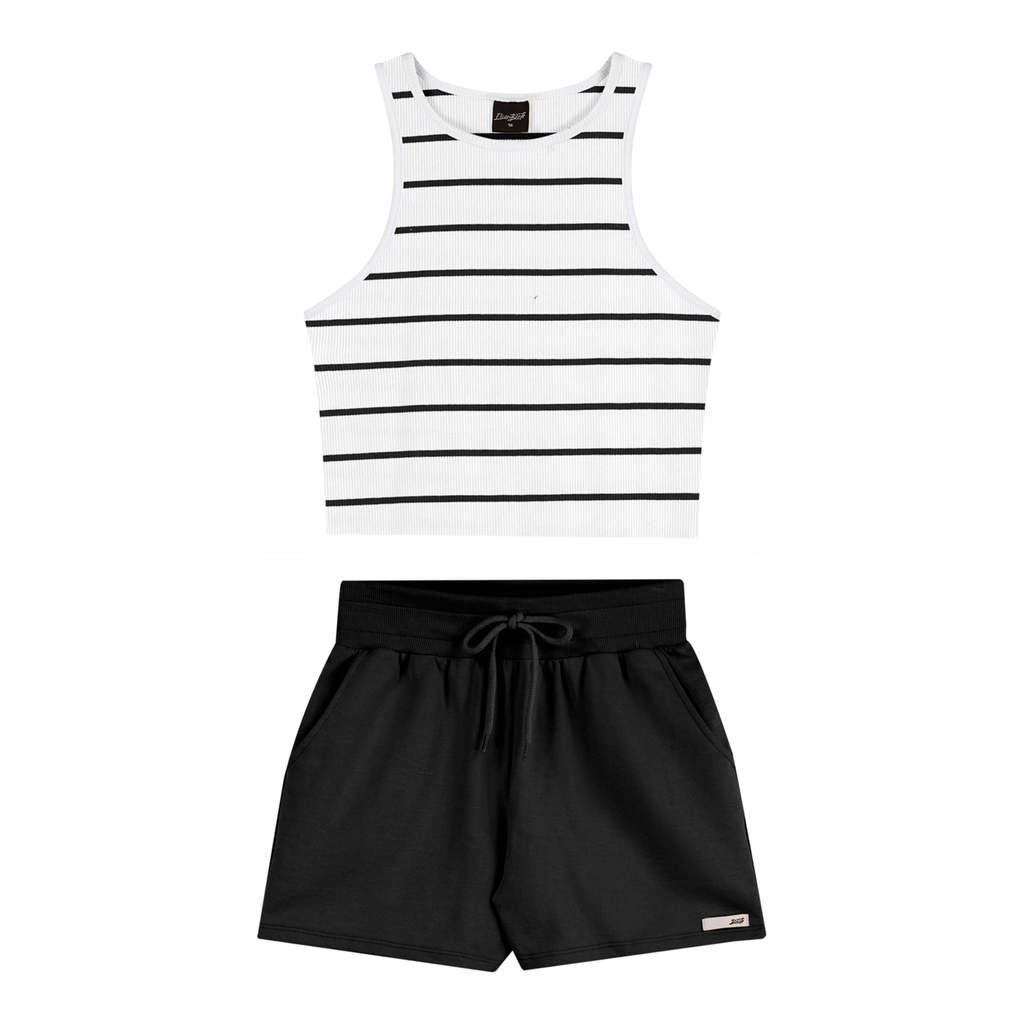 Conjunto Juvenil Menina Listrado Básico Beats Branco em Oferta na Shopee