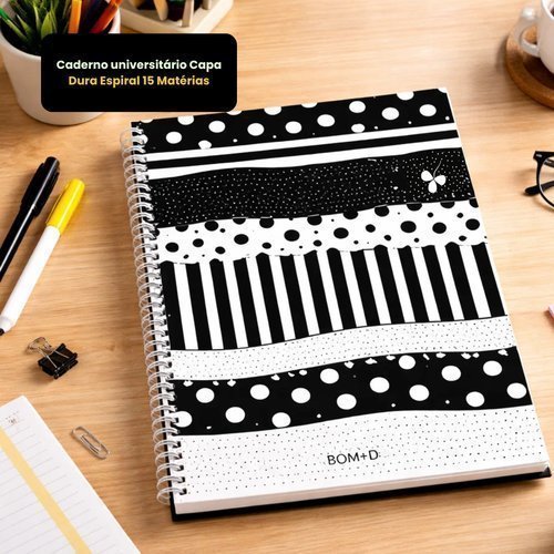 Caderno Universitário Capa Dura Espiral 15 Matérias Papel Resistente Escolar Achadinhos