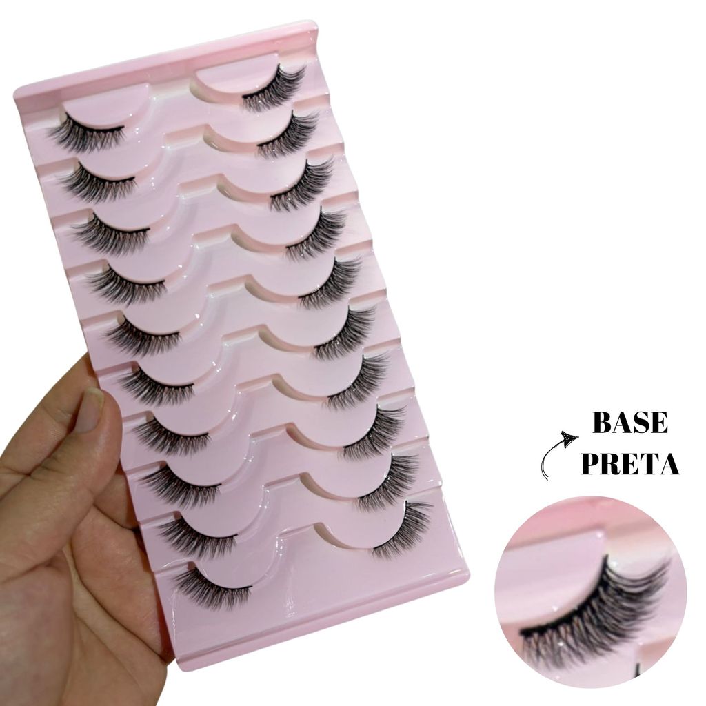 Cílios Postiços Cantinho Y2016 10 Pares Half Lashes Cat Eye Natural Base Preta em Oferta na Shopee