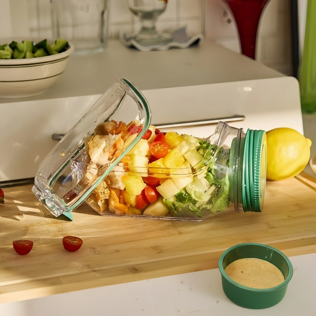 Pote Hermético p/ Salada c/Molheira | Copo Portátil Fitness, Bisfenol-A Free