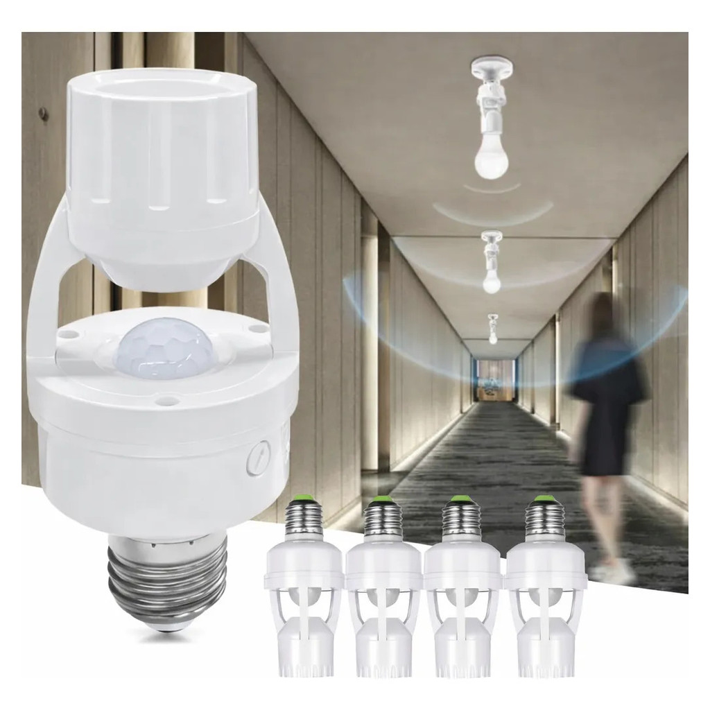 Soquete Lâmpada E27 com Sensor de Movimento Automático Luz Inteligente Economia Energia