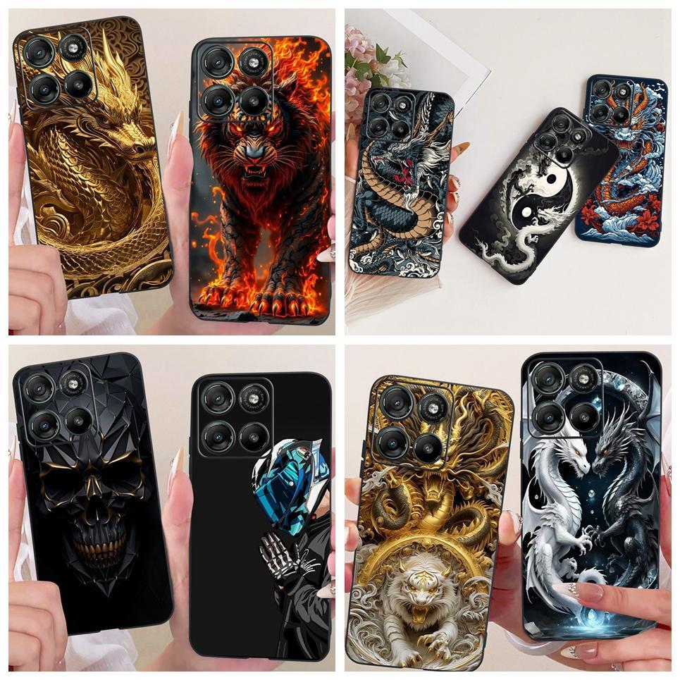 Para Motorola Moto G67 Power G57 Caso De Telefone Bonito Gato Dragão Design Dos Desenhos Animados Capa Traseira Preto Ma
