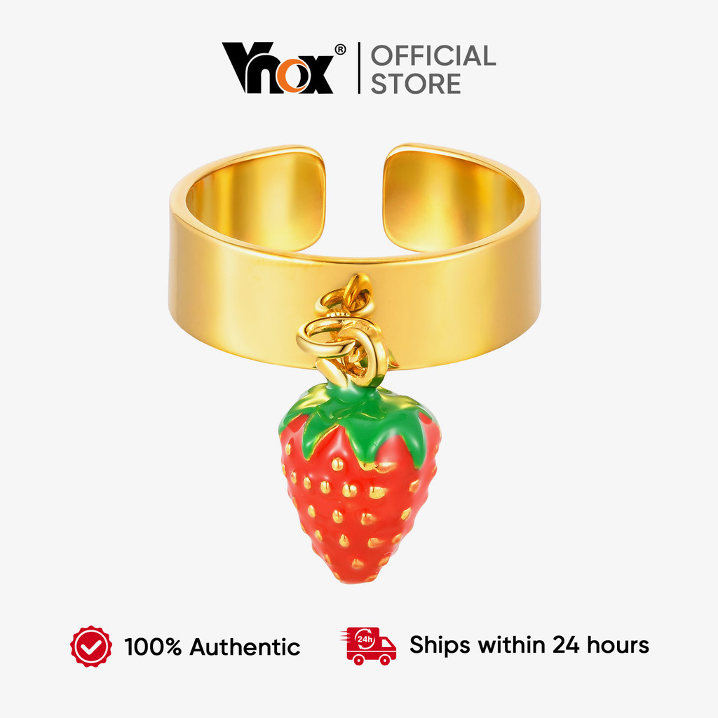 Anel Aberto De Morango De Aço Inoxidável Vnox Para Mulheres E Meninas , Lindos Anéis De Verão De 6 Mm