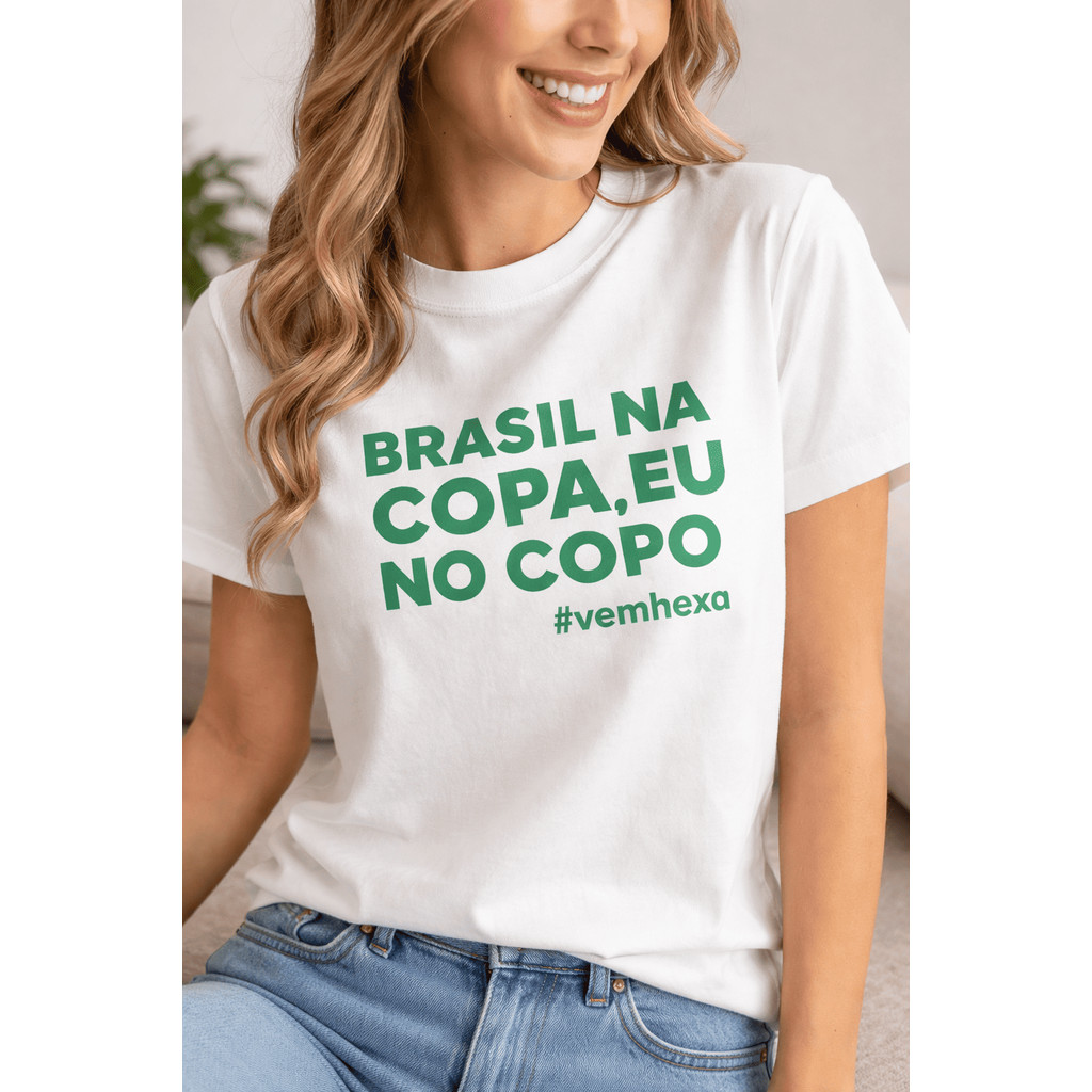 Camiseta Camisa Brasil Na Copa Eu No Copo 100% Algodao Copa do Mundo 2026