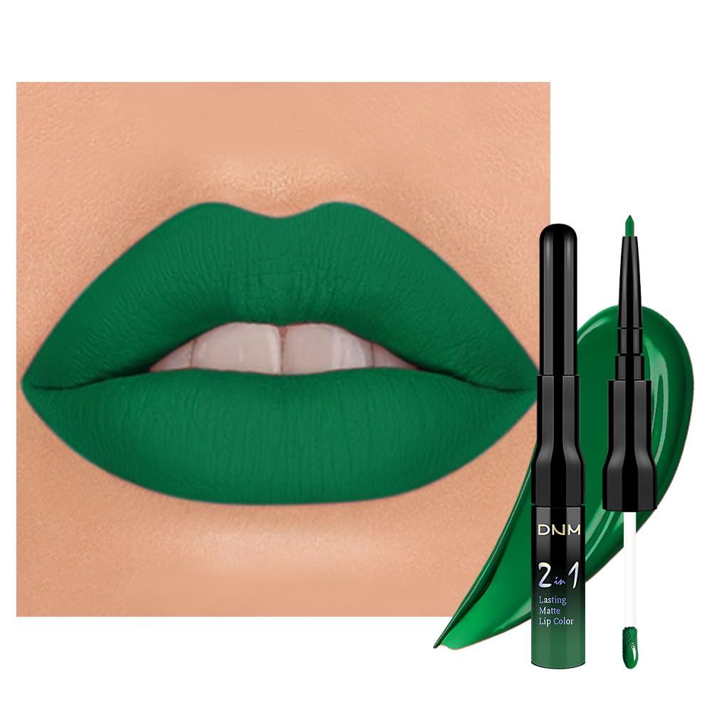 evpct 1Pcs Conjunto de Maquiagem para Mulheres com Lápis Labial Verde Floresta Matte e Batom Líquido, Lápis Labial Verde