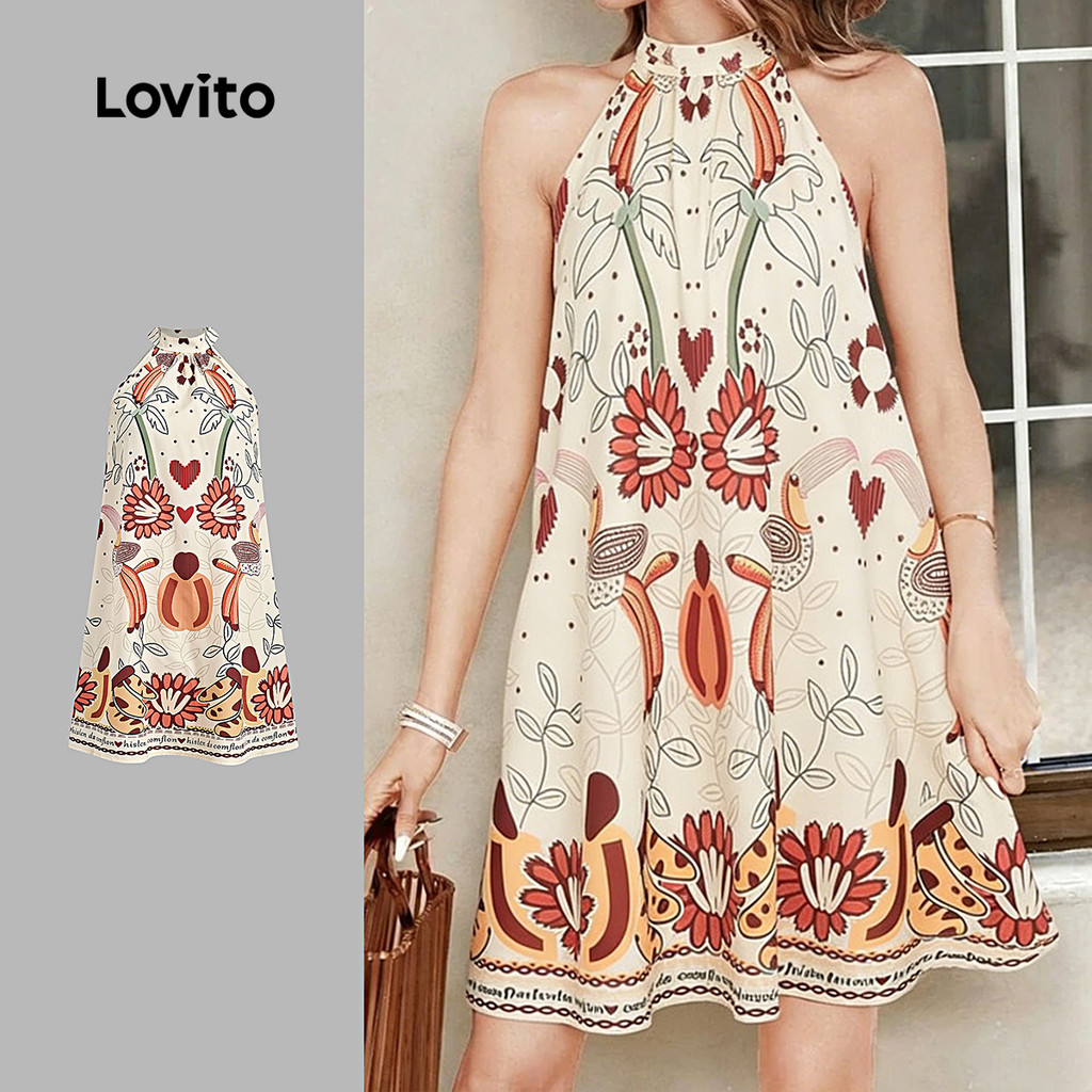 Lovito Férias Vestido Estampa para Mulheres Estilo Resort de Primavera/Verão L17