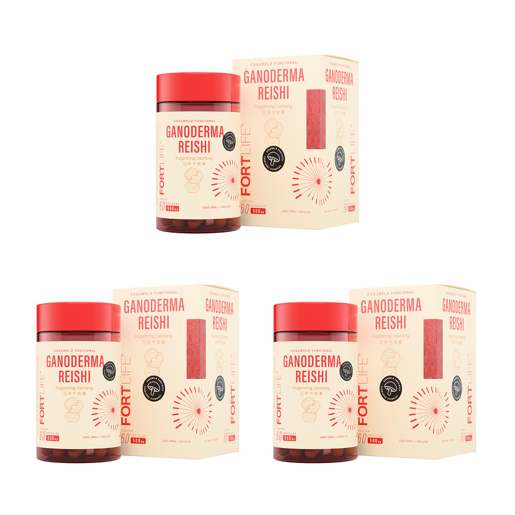 Kit 3 Und Ganoderma Reishi Cogumelo Funcional 500mg 60 Cápsulas FortLife