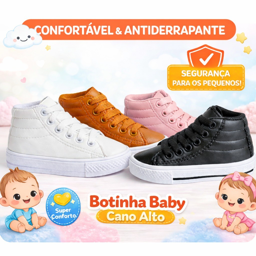 Tênis Infantil Bota Cano Alto Baby Botinha Casual Confortável Antiderrapante Menino Menina