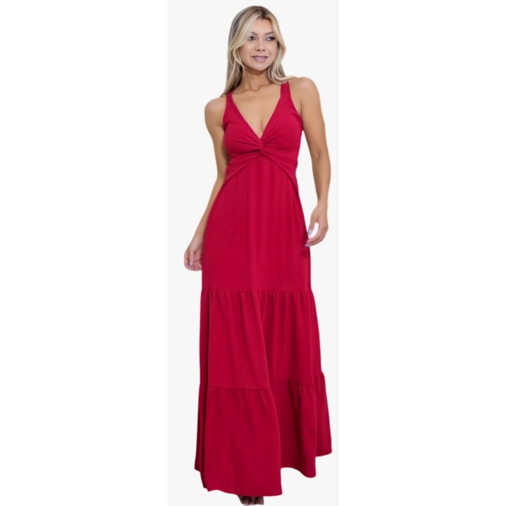 Vestido Longo Amarração Com Bojo Feminino Elegante