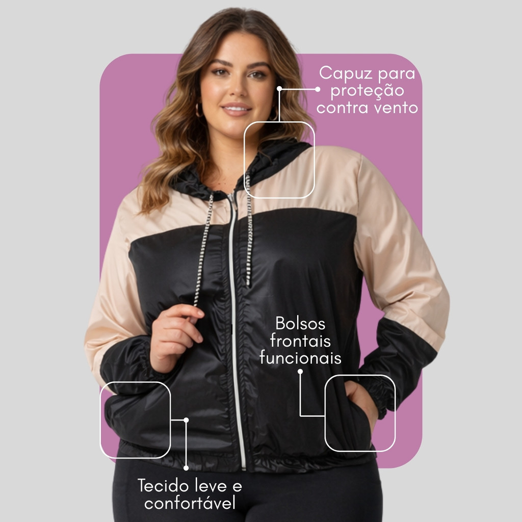 Jaqueta Plus Size Corta Vento Frio Blusa Feminina Leve Esportiva Moderna Até 54 1184-C3