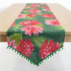 Trilho de Mesa Chita Verde - Flor Rosa - 38x135cm - 1 unidade - Rizzo