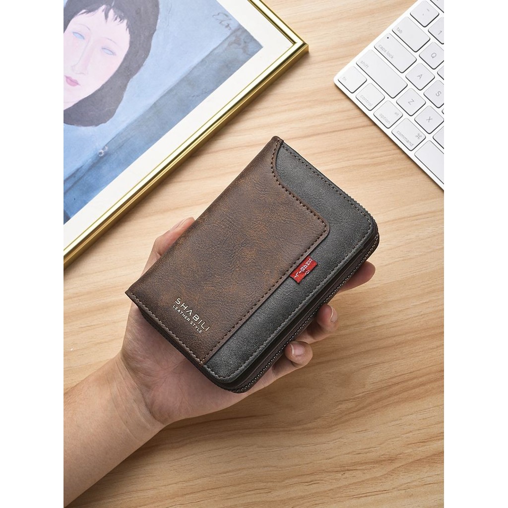 Carteira Masculina Carteira Curta com Zíper Carteira Masculina Fina Slot para Vários Cartões