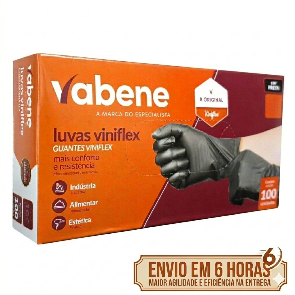 Luvas Descartáveis Viniflex Sem Pó Preta Caixa com 100 Unidades Resistente Pronta Entrega Barbearia Nails Jardinagem