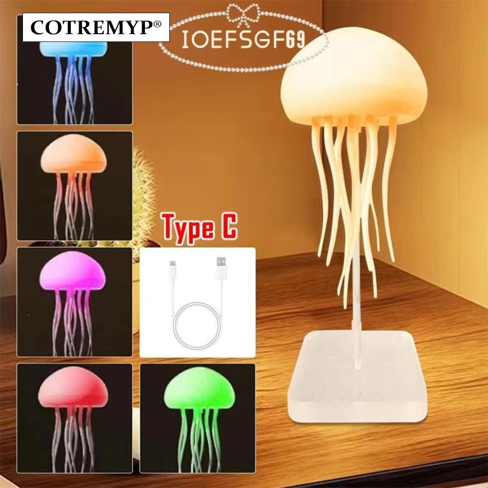 Lâmpada Noturna De Água-Viva Com Controle De Voz-Luz Ambiente LED De Carregamento Tipo C