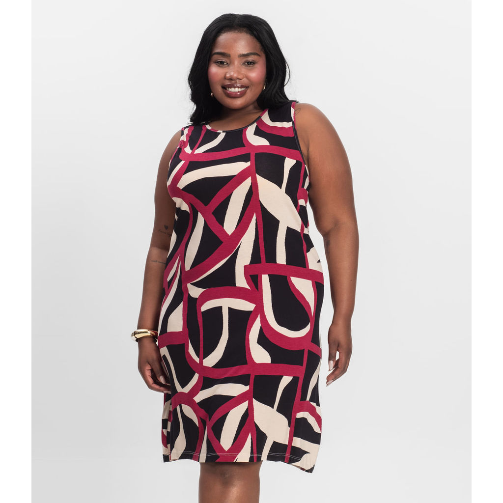 Vestido Plus Size Estampado Infinita Cor Vermelho