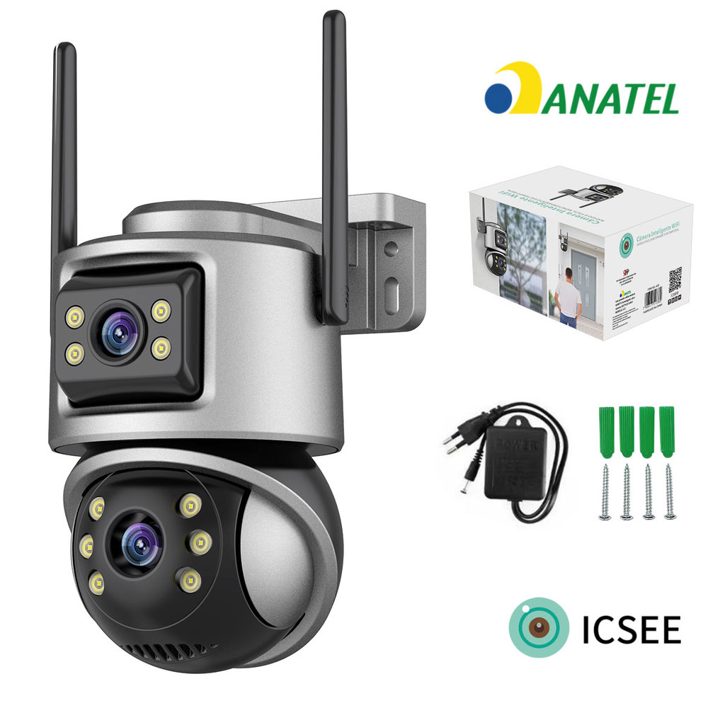 âmera de segurança Wi-Fi externa com 2 lentes, 360°, zoom óptico, visão noturna, à prova d’água