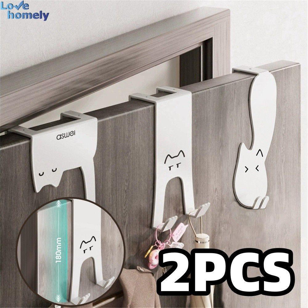 2 Pçs Porta Gancho Rack Gato Bonito Punch-Livre Reutilizável Do Armário De Cozinha Cabide De Parede Armazenamento Roupas