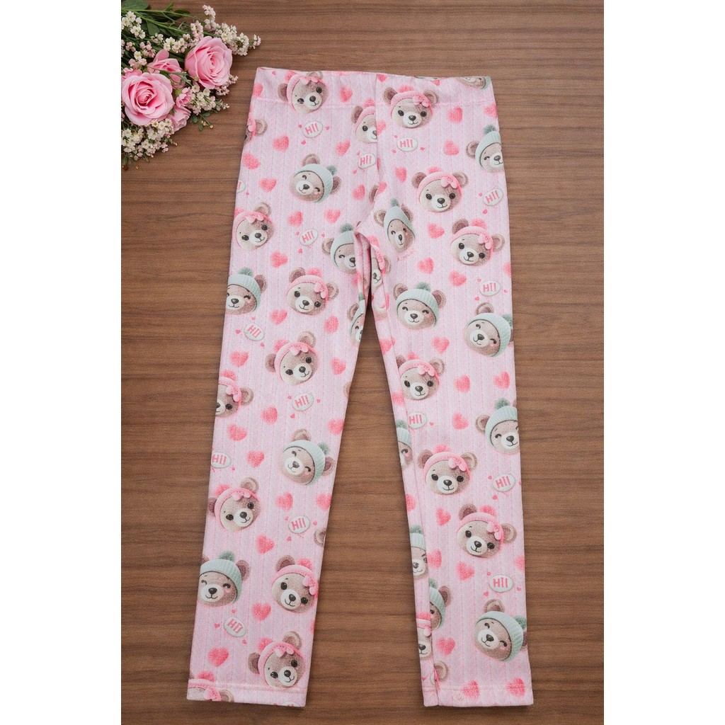 Calça Legging em Fly Tech Ursinho Rosa 89461 Infanti Infantil Menina