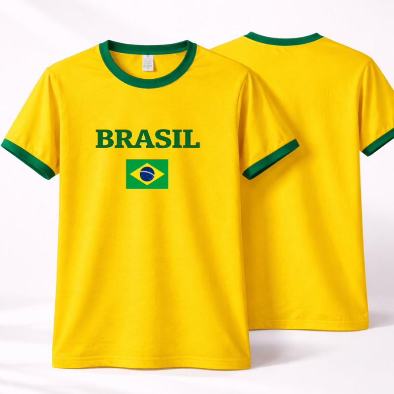 Camiseta Blusa Adulto e Infantil Unissex Bandeira do Brasil e Camisa 100% Algodão Copa do Mundo Futebol 2026