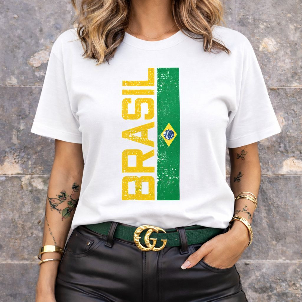 [Camiseta Premium em Algodão Puro]SISI Camiseta Brasil Feminina Bandeira do Brasil Verde Amarelo Copa Patriota
