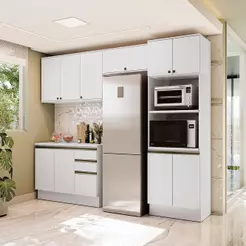 Armário de Cozinha Completa Torre Quente 100% MDF 270cm Branco Celeste Kappesberg