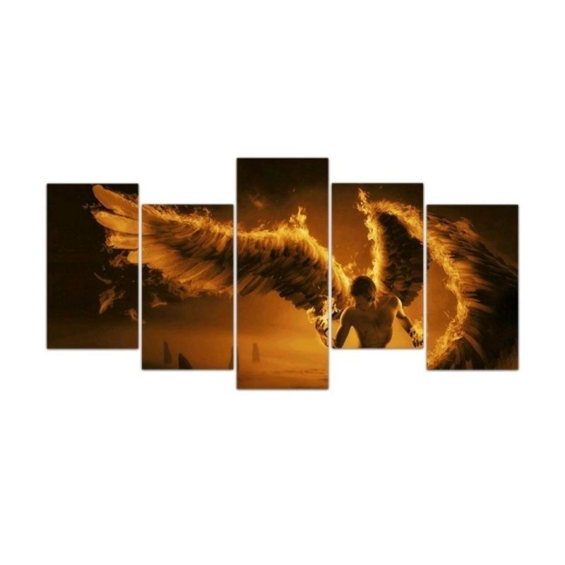 Quadro decorativo parede mosaico 5 peças anjo arcanjo religioso