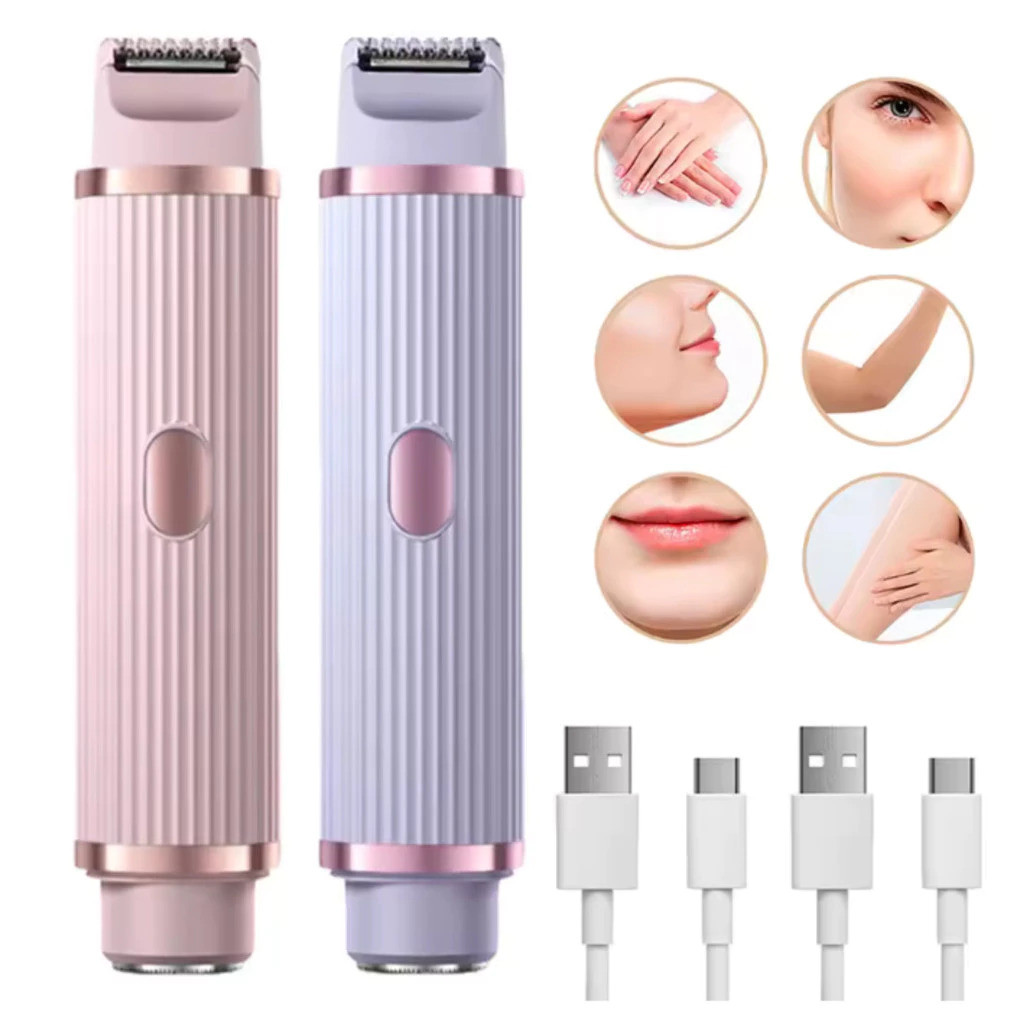 Kit 2 Depiladores Elétricos Femininos USB Recarregáveis / Lâmina Dupla/ Sem Dor/ Corpo/ Rosto/ Axilas e Virilha