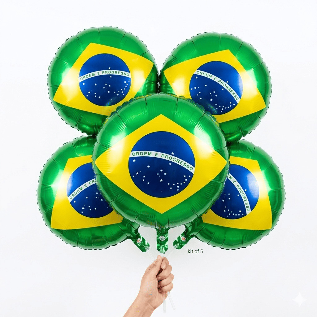 Kit balões metalizados bandeira do Brasil festa Copa do Mundo