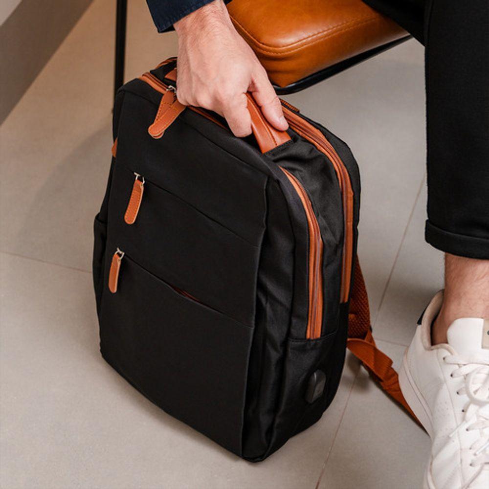 Mochila Executiva Unissex Preto Liso Impermeável Organizada para Notebook e Uso Diário