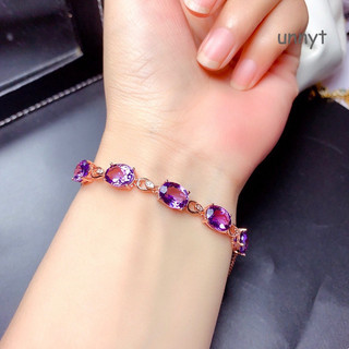 Nova Moda Rosa Ametista Dourada Cor Do Tesouro Luxo Cristal Púrpura Pulseira De Pedras Preciosas Para Mulheres Jóias Fin