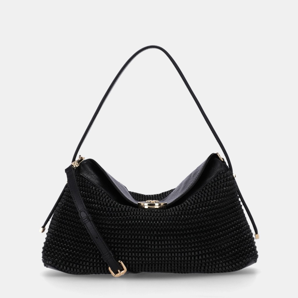 Bolsa Hobo Média Madras Preto Luz da Lua