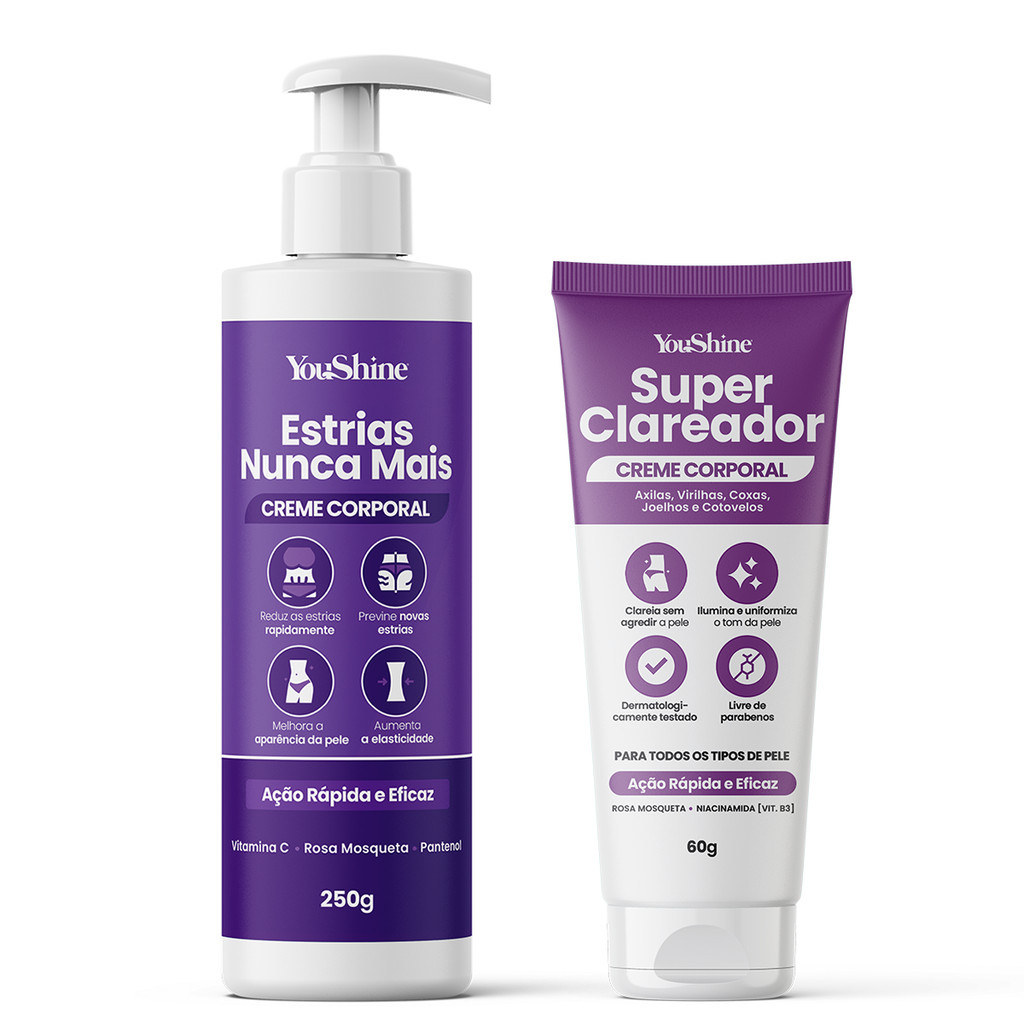 Kit Corporal Creme Antiestrias e Super Clareador Axila e Virilha YouShine Previne Estrias Celulite