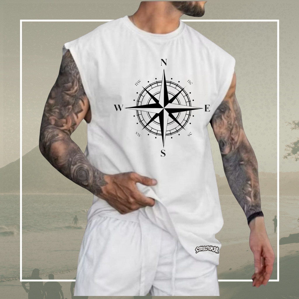 Regata Machão Oversized  Bussola 100% Algodão Camiseta Cavada Musculação Streetwear Treino Praia Academia