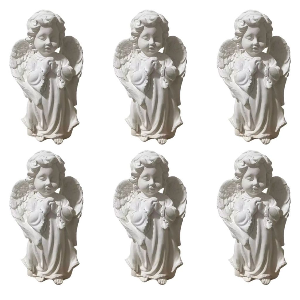 Kit 6 Anjos Da Guarda Rezando 20cm/Gesso Cru