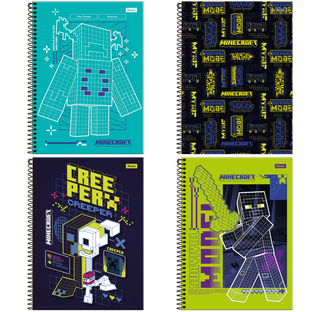 Caderno Espiral Capa Dura Minecraft 80 Folhas Foroni em Oferta na Shopee
