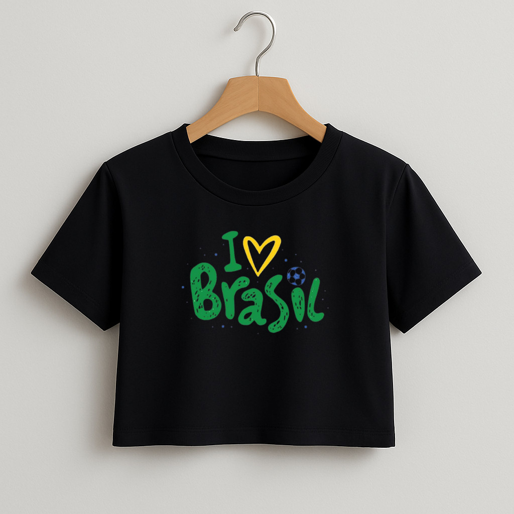 Cropped Feminino Blusinha Copa do Mundo 2026 I Love Brasil Torcida Tendencia Futebol