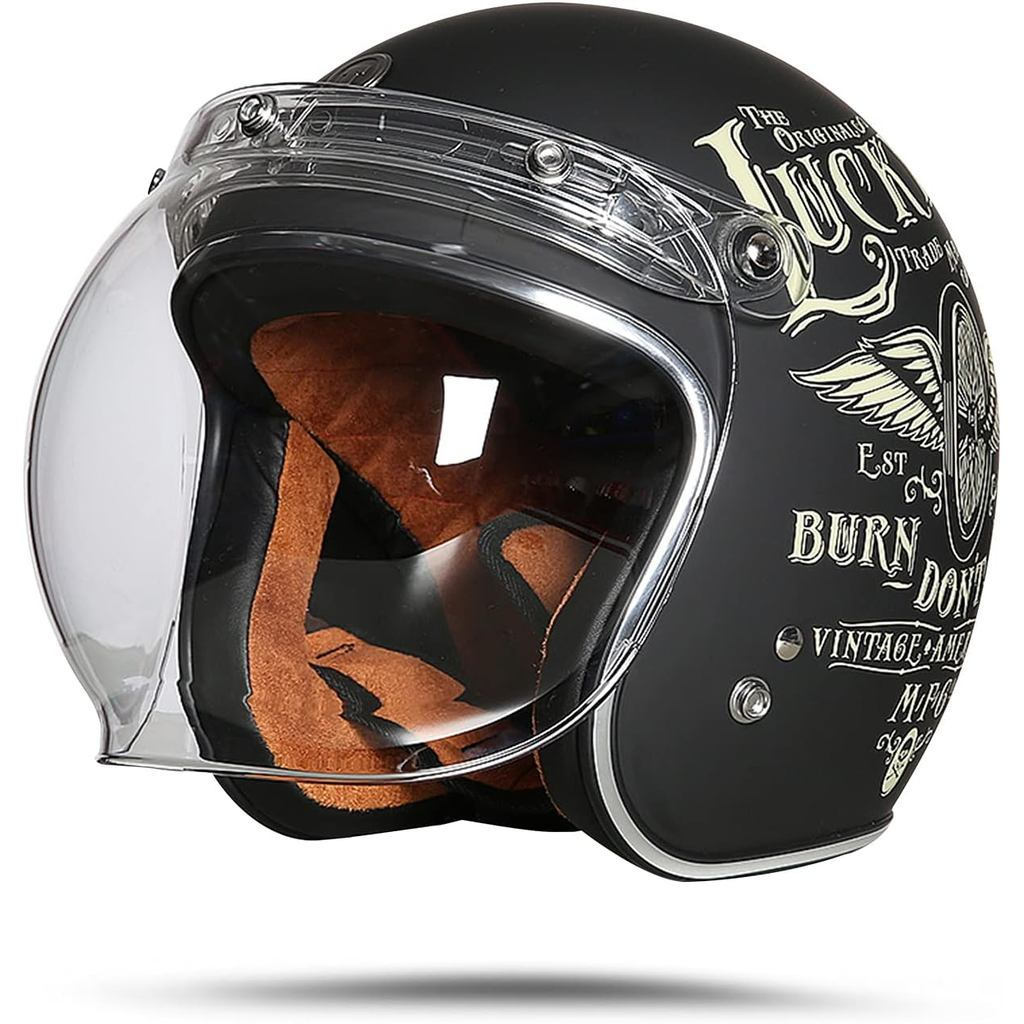 Capacete de Motocicloleta LIONCIANO Demi-Jet , Off-Road Motocicleta Retrô , Certificado